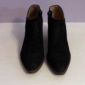 Elegant Black Perforated Suede Women's Ankle Boots